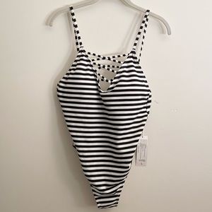 Stylish Black & White Striped One Piece Swimsuit